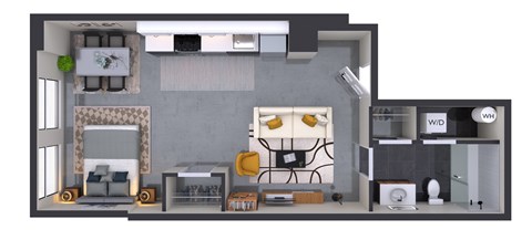 Floor plan for studio, 1 bath, 437 sqft